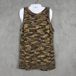 Loft Women Crochet Sleeveless Knit Top Confetti Colorful sz Large boho artsy